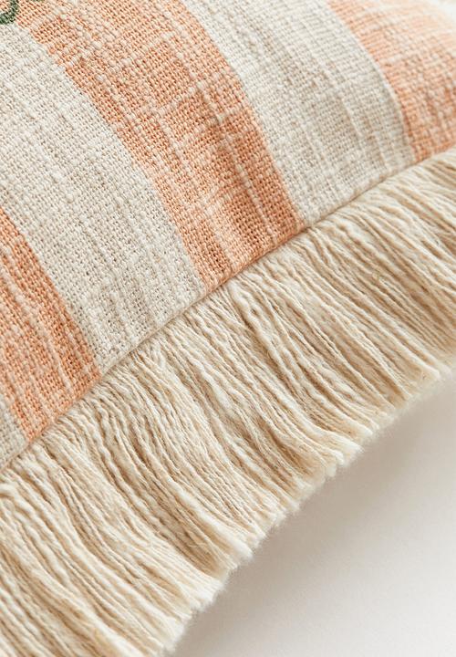 H&M - Fringed linen-blend cushion cover - peach pink/les vacances