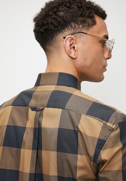 POLO - Boswell short sleeve large check shirt - camel & navy