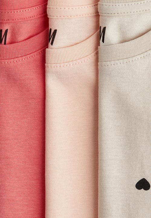 H&M - 3-Pack cotton tops - beige/hearts
