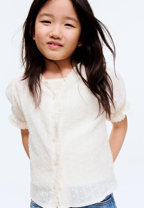 H&M - Lace-trimmed cotton blouse - cream