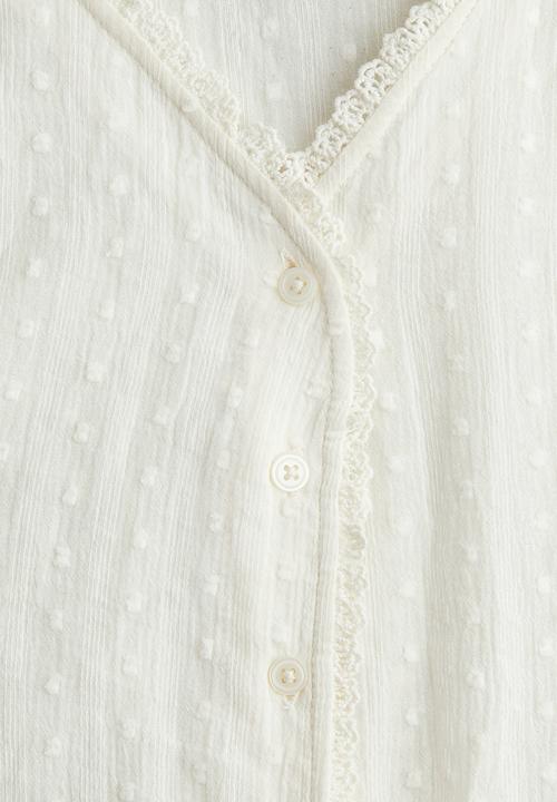 H&M - Lace-trimmed cotton blouse - cream