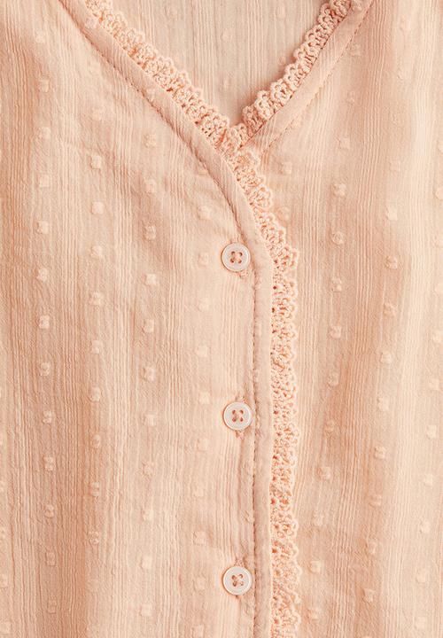H&M - Lace-trimmed cotton blouse - peach pink