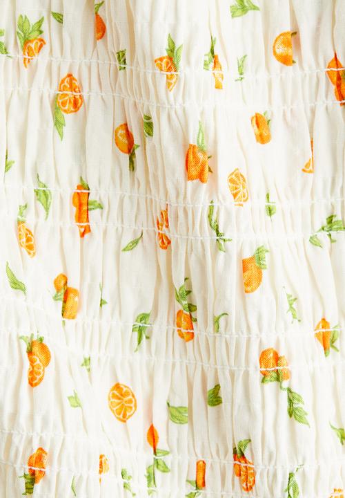 H&M - Smocked blouse - cream oranges