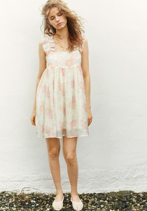 H&M - Ruched-strap dress - white floral 