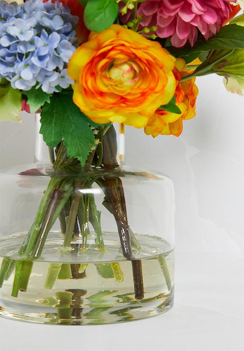 Silk By Design - Mixed bunch brights in small jar vase