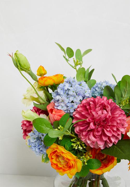 Silk By Design - Mixed bunch brights in small jar vase