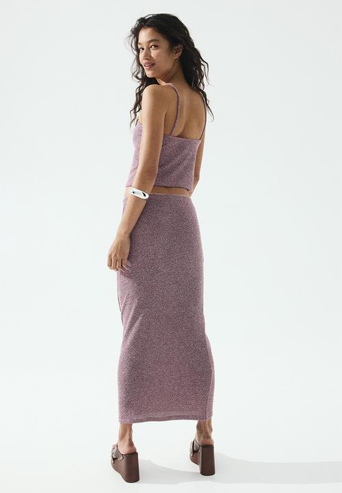H&M - Knitted ruched-detail skirt - pink marl