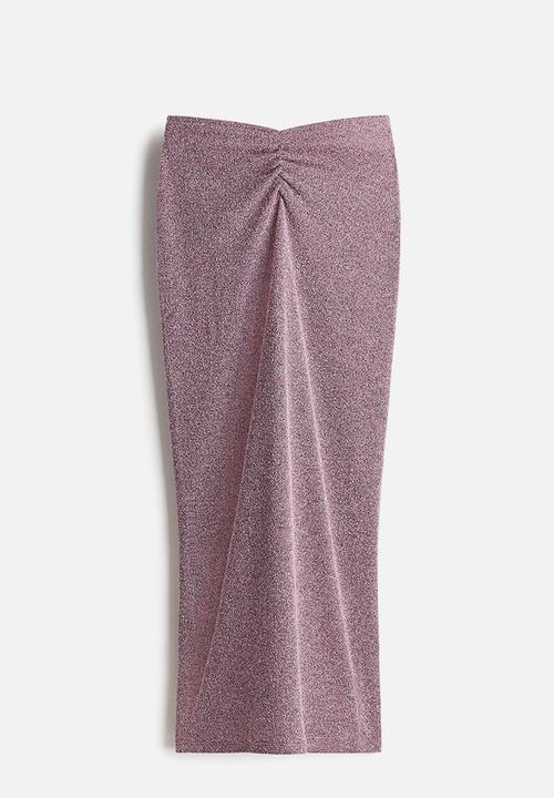 H&M - Knitted ruched-detail skirt - pink marl