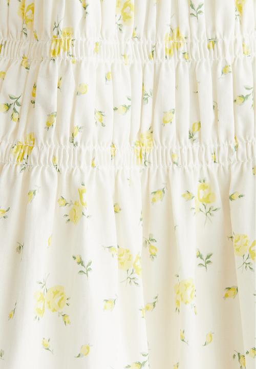 H&M - Smocked-bodice cotton dress - white/floral