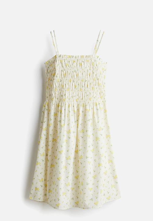 H&M - Smocked-bodice cotton dress - white/floral