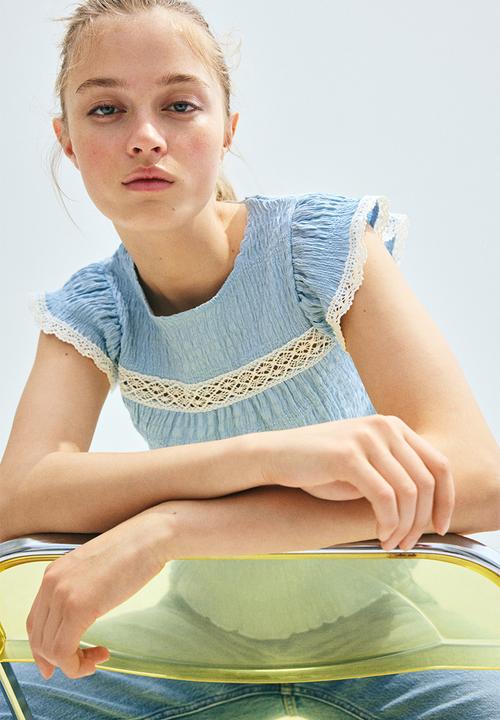 H&M - Textured jersey top - light blue