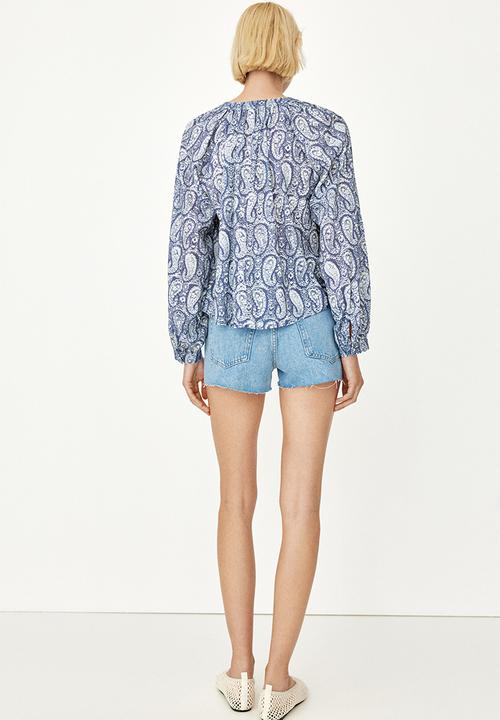 H&M - Band-collar blouse - blue,multi