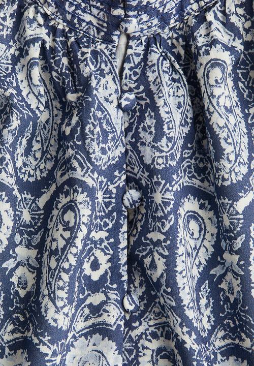 H&M - Band-collar blouse - blue,multi