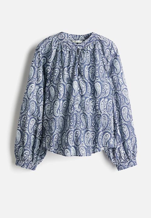 H&M - Band-collar blouse - blue,multi
