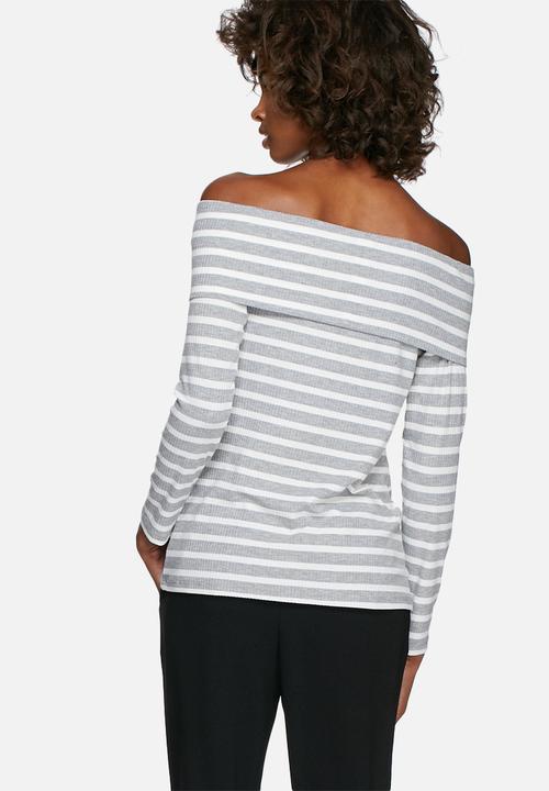 dailyfriday - Rib off-shoulder striped top