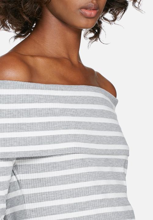 dailyfriday - Rib off-shoulder striped top