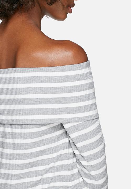 dailyfriday - Rib off-shoulder striped top