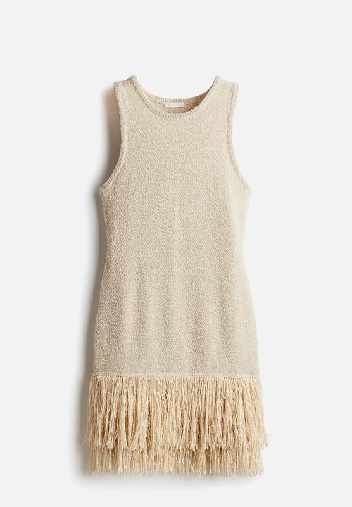 H&M - Fringe-trimmed knitted dress - beige
