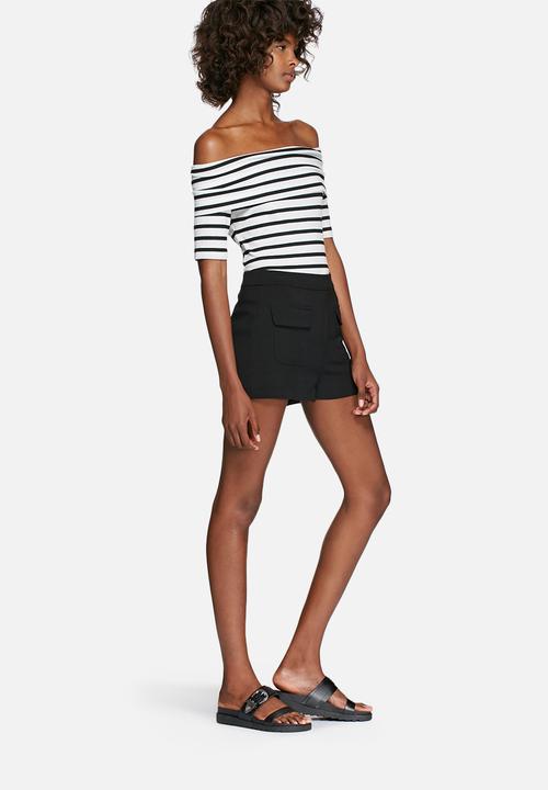 dailyfriday - Rib off-shoulder short sleeve striped top