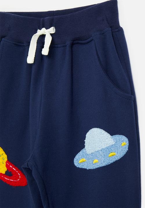 Pop Candy - Chenille embroidered spaceship joggers - navy blue
