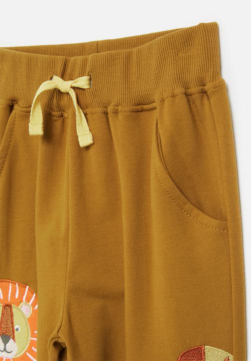 Pop Candy - Embroidered lion and tiger jogger pants - ginger