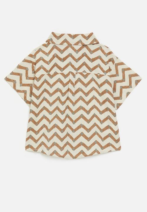 Pop Candy - Chevron brushstroke printed shirt - ecru/tan