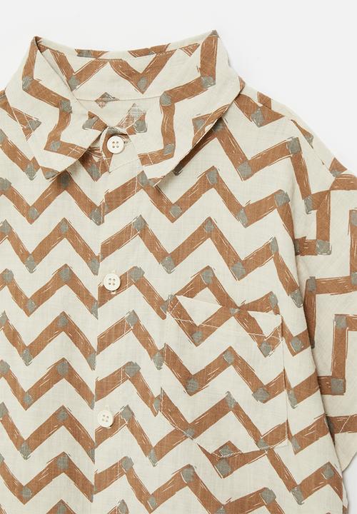Pop Candy - Chevron brushstroke printed shirt - ecru/tan