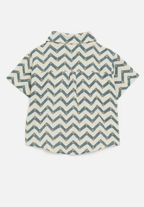 Pop Candy - Chevron brushstroke printed shirt - ecru/teal blue