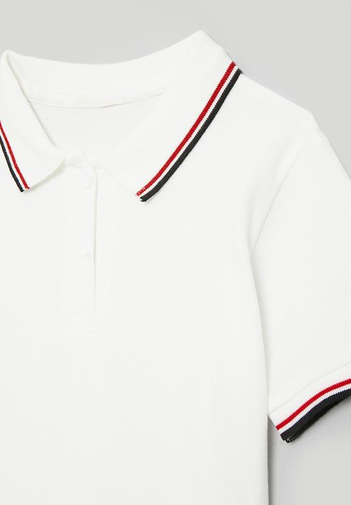 Pop Candy - Golfer tee with contrast stripes - white/red/black