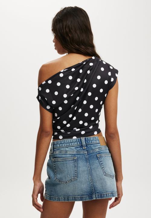Cotton On - Georgie off shoulder short sleeve - eden polka dot black