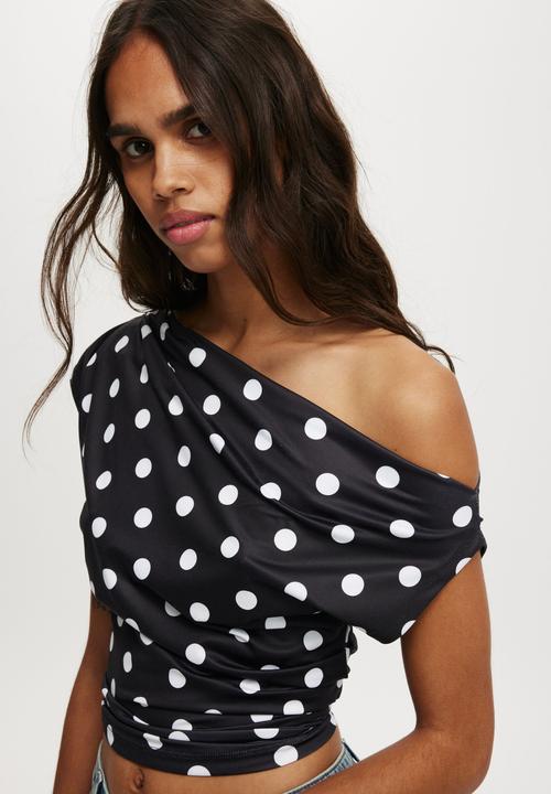 Cotton On - Georgie off shoulder short sleeve - eden polka dot black