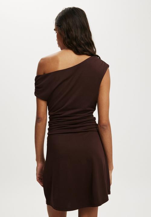Cotton On - Sandy asymmetric mini dress - dark oak