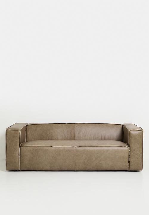 Sixth Floor - Seattle genuine leather 3 seater sofa - smoke