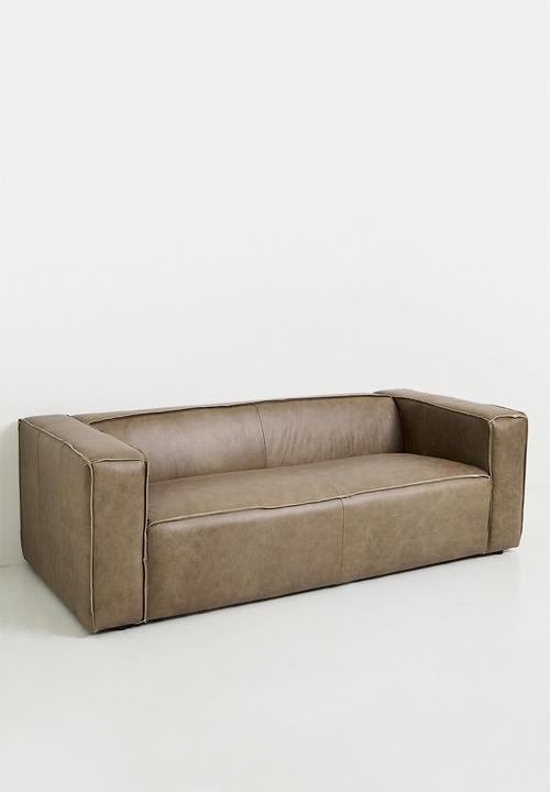 Sixth Floor - Seattle genuine leather 3 seater sofa - smoke