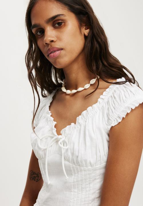 Greta frill sleeve blouse - white slub