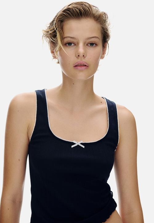 H&M - Pointelle jersey vest top - navy blue