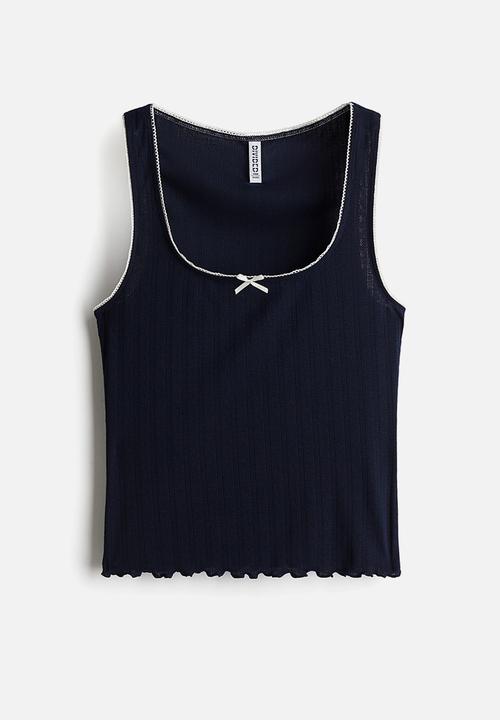 H&M - Pointelle jersey vest top - navy blue