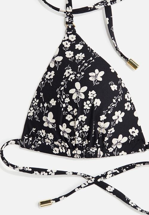 H&M - Push-up triangle bikini top - black & white floral
