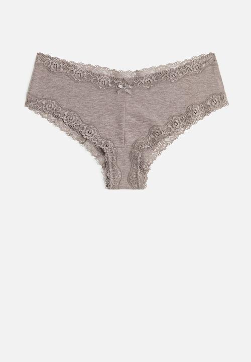 H&M - 3-Pack cotton and lace hipster briefs - dark mole/dark brown