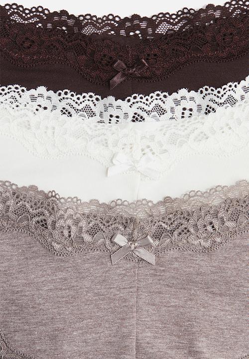 H&M - 3-Pack cotton and lace hipster briefs - dark mole/dark brown