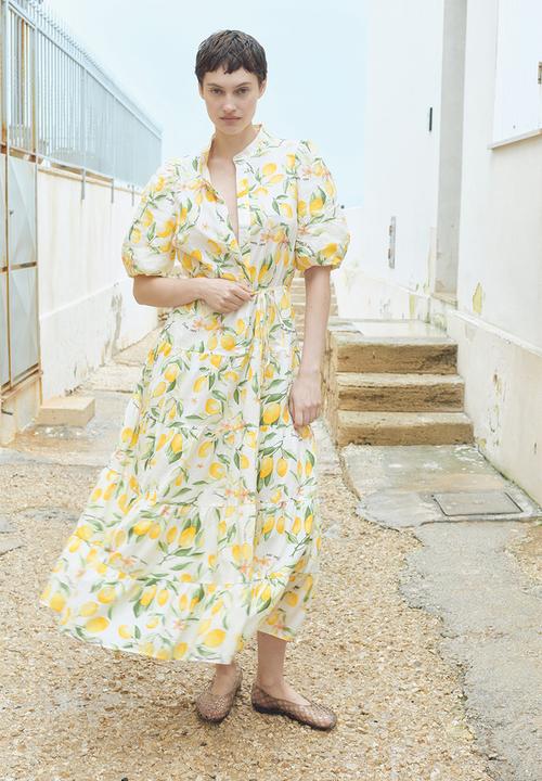 Long cotton dress - white/lemons - 1275645003