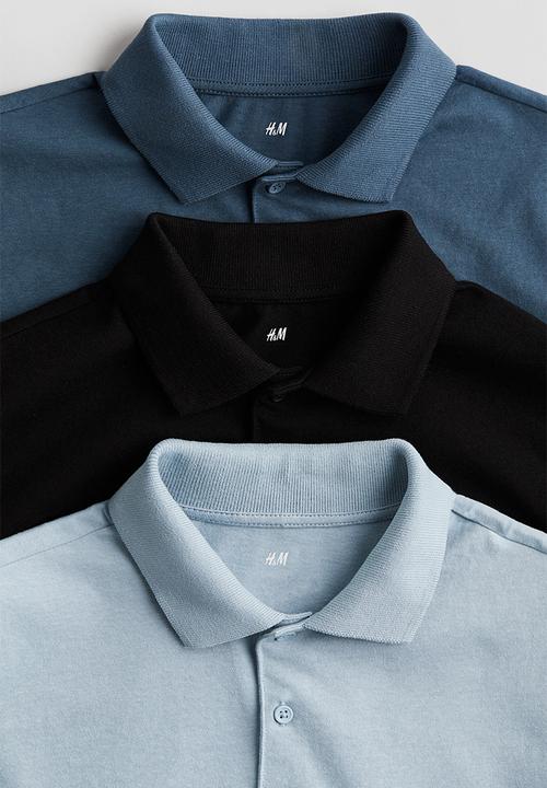 H&M - 3 pack cotton polo shirts - light blue & navy blue