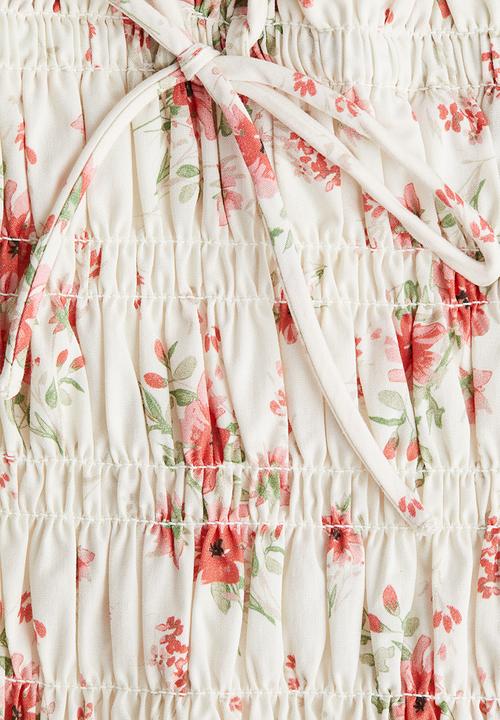 H&M - Smocked-bodice cotton dress - white floral
