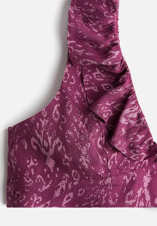 H&M - Frill-trimmed crop top - purple/patterned
