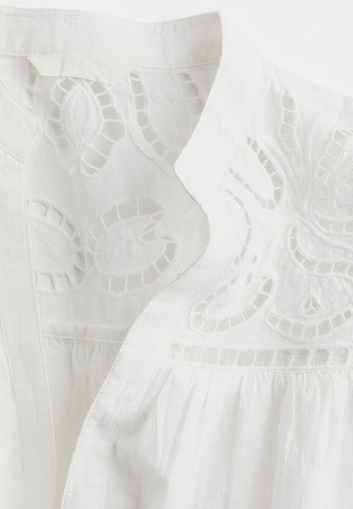 H&M - Flutter-sleeve dress with broderie anglaise - white