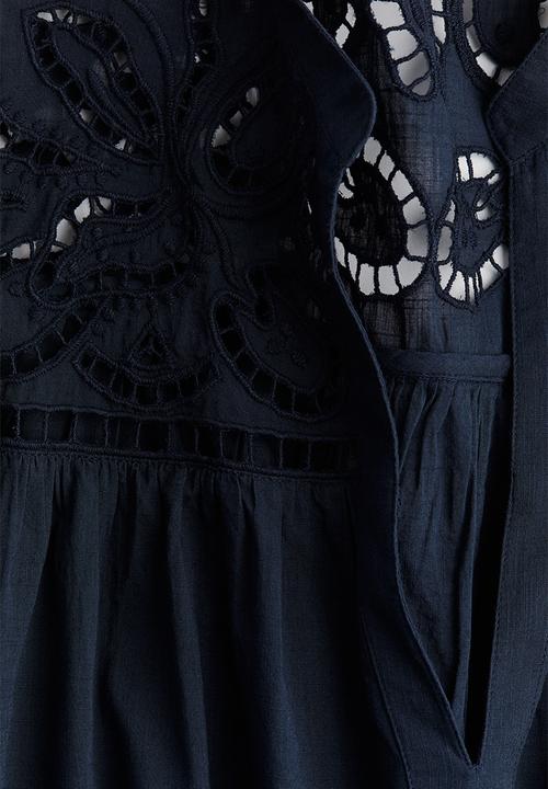H&M - Flutter-sleeve dress with broderie anglaise - navy blue