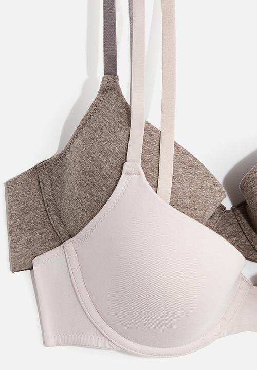 H&M - 2-Pack padded underwired cotton bras - dark mole/powder pink