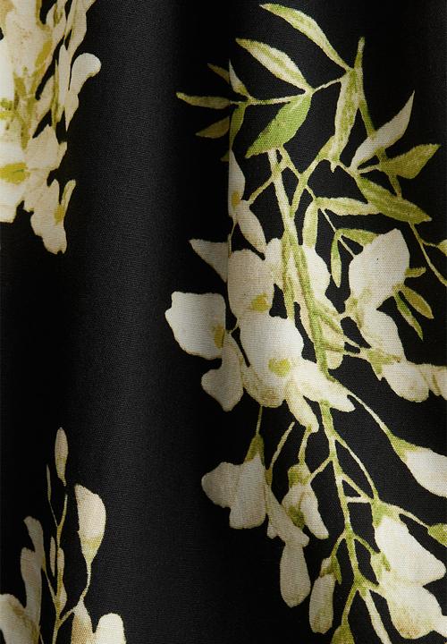 H&M - Flared-skirt cotton dress - black floral 