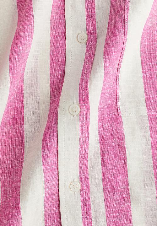 H&M - Oversized linen-blend shirt -pink/striped 