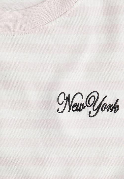 H&M - Oversized cotton T-shirt - ight pink/striped 